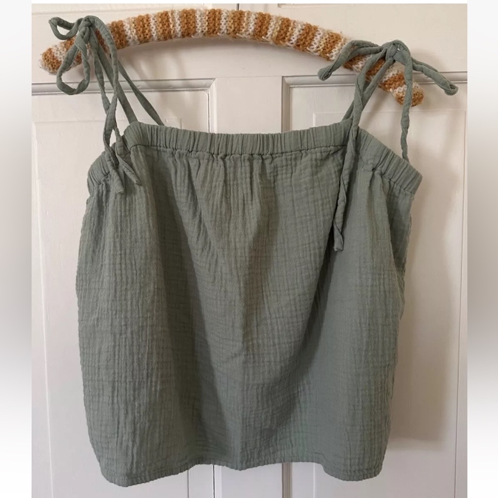 SOLD Madewell Sage Green Lightestspun Tie-Strap Pajama Tank Top Cotton Gauze